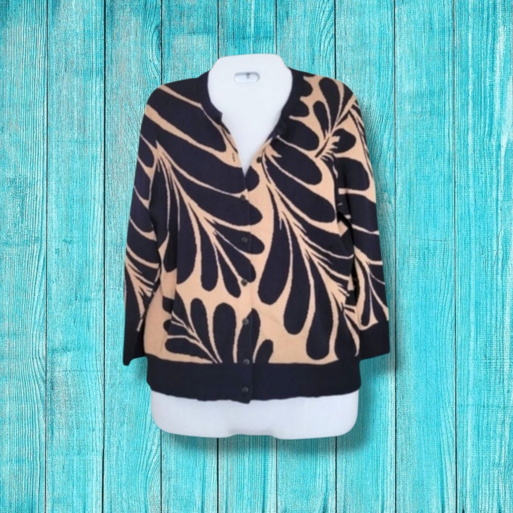 Ann Taylor | Pretty Navy/Tan Floral 3/4 Sleeve Cardigan (SIZE M)